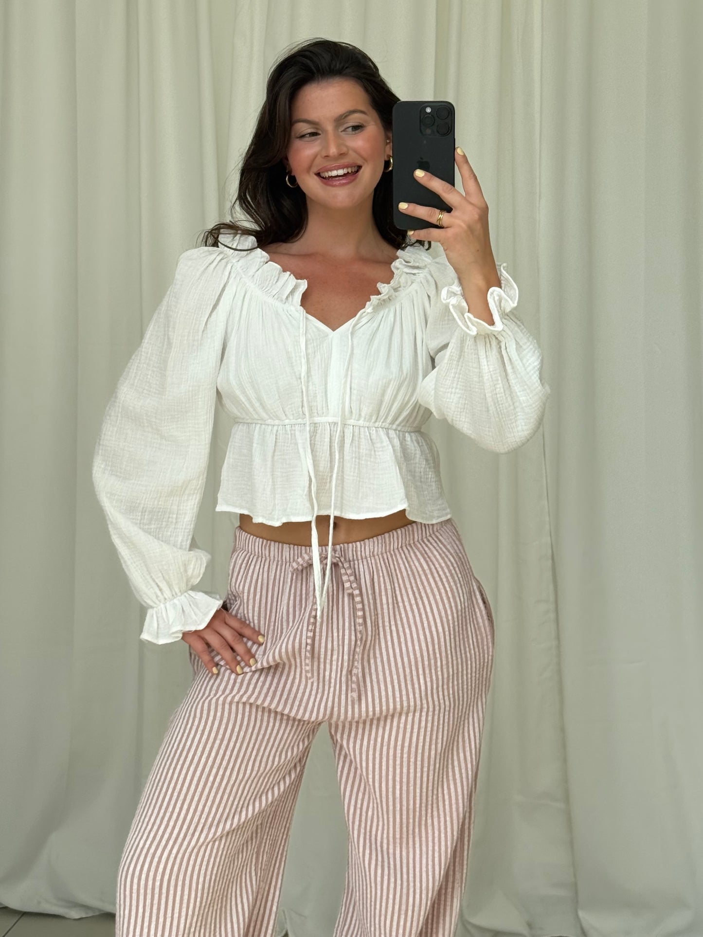 MUSSELIN BLUSE MARIE MIT RÜSCHEN UND SCHLEIFE