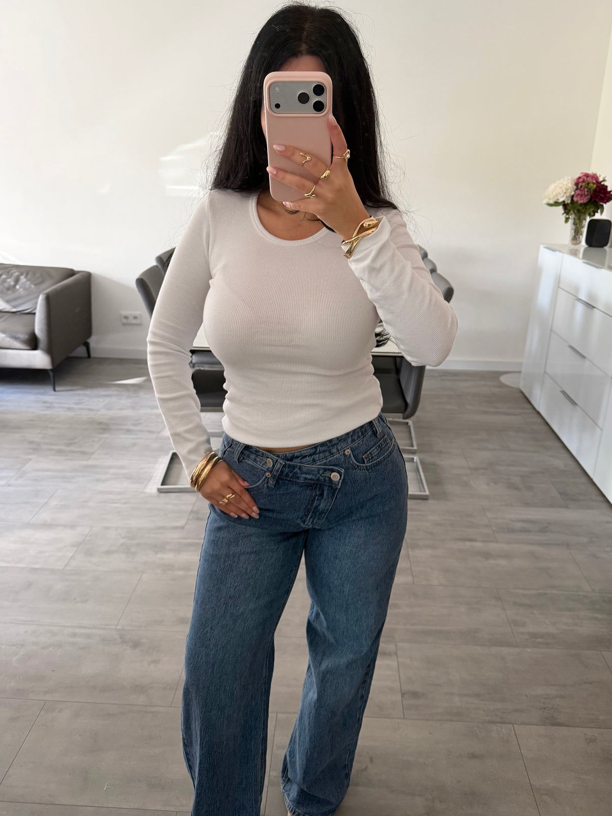 GERIPPTES BASIC BAUMWOLL-SHIRT LISA