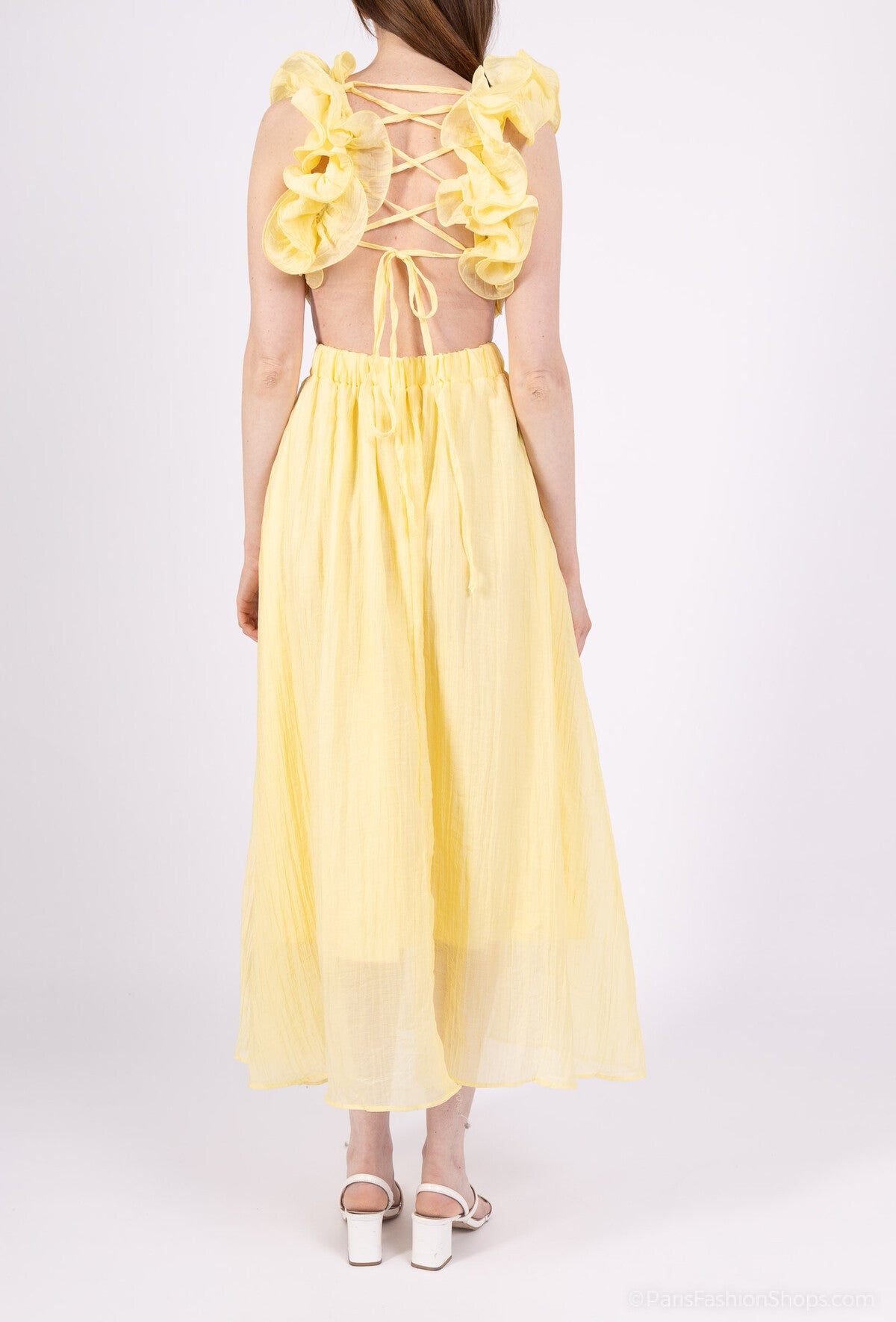 Kleid Zara Mit Rückenausschnitt Gelb – Kleid Damen MissNova