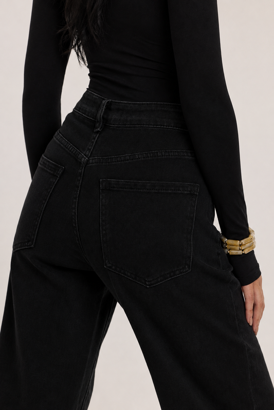 STRETCH MOM JEANS LANA SCHWARZ Musselin kaufen | Miss Nova