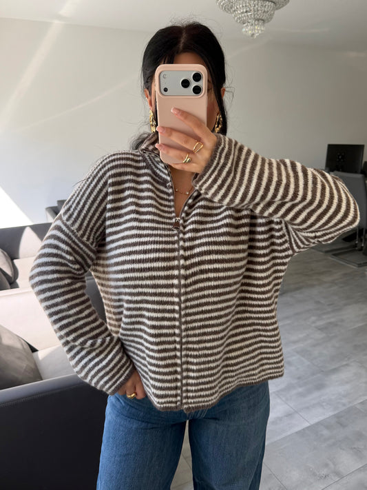 ZIP STRICKJACKE EMILIA GESTREIFT Musselin kaufen | Miss Nova