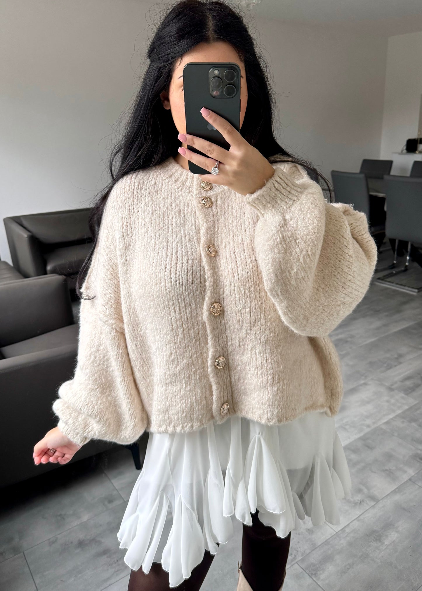 CARDIGAN FINA KURZ BEIGE