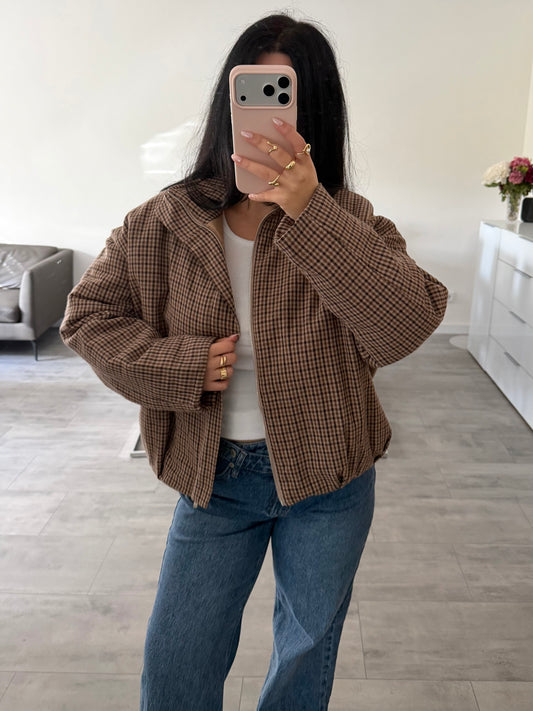 LEICHTE KARO-JACKE GINA BRAUN Musselin kaufen | Miss Nova