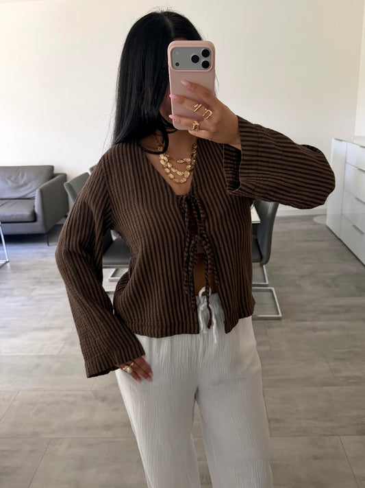 MUSSELIN BLUSE GESTREIFT MIT SCHLEIFEN FELINA Musselin kaufen | Miss Nova