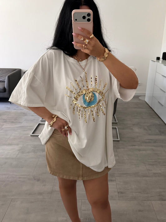 OVERSIZE BAUMWOLL-SHIRT GLITZER AUGE Musselin kaufen | Miss Nova