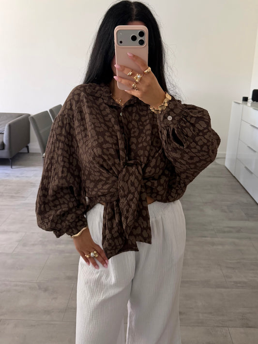 OVERSIZE MUSSELIN BLUSE LEOPRINT Musselin kaufen | Miss Nova