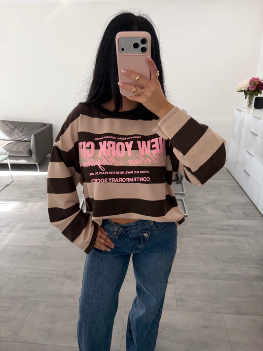 OVERSIZE SWEATSHIRT STREIFEN NEW YORK CITY Musselin kaufen | Miss Nova