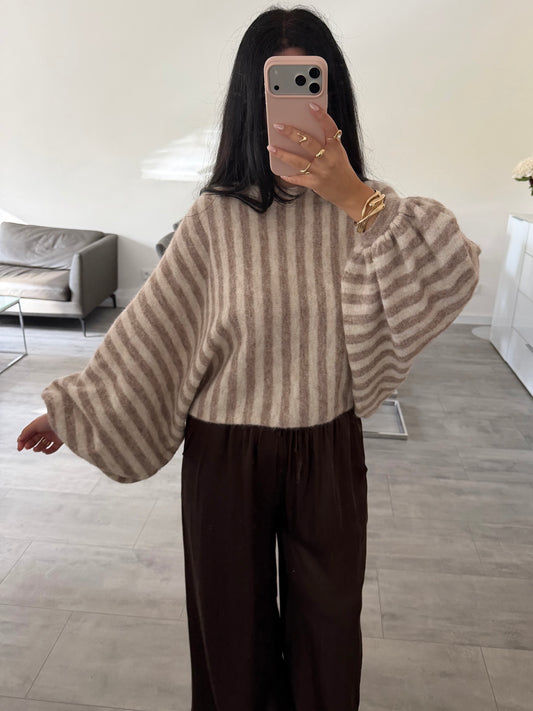 OVERSIZE PULLOVER TIANA MIT BALLONÄRMELN GESTREIFT Musselin kaufen | Miss Nova