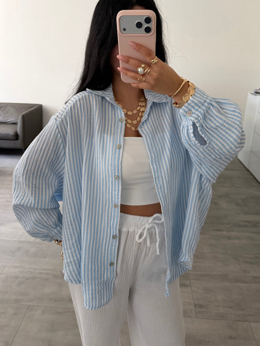 MUSSELIN BLUSE ALMA STREIFEN Musselin kaufen | Miss Nova