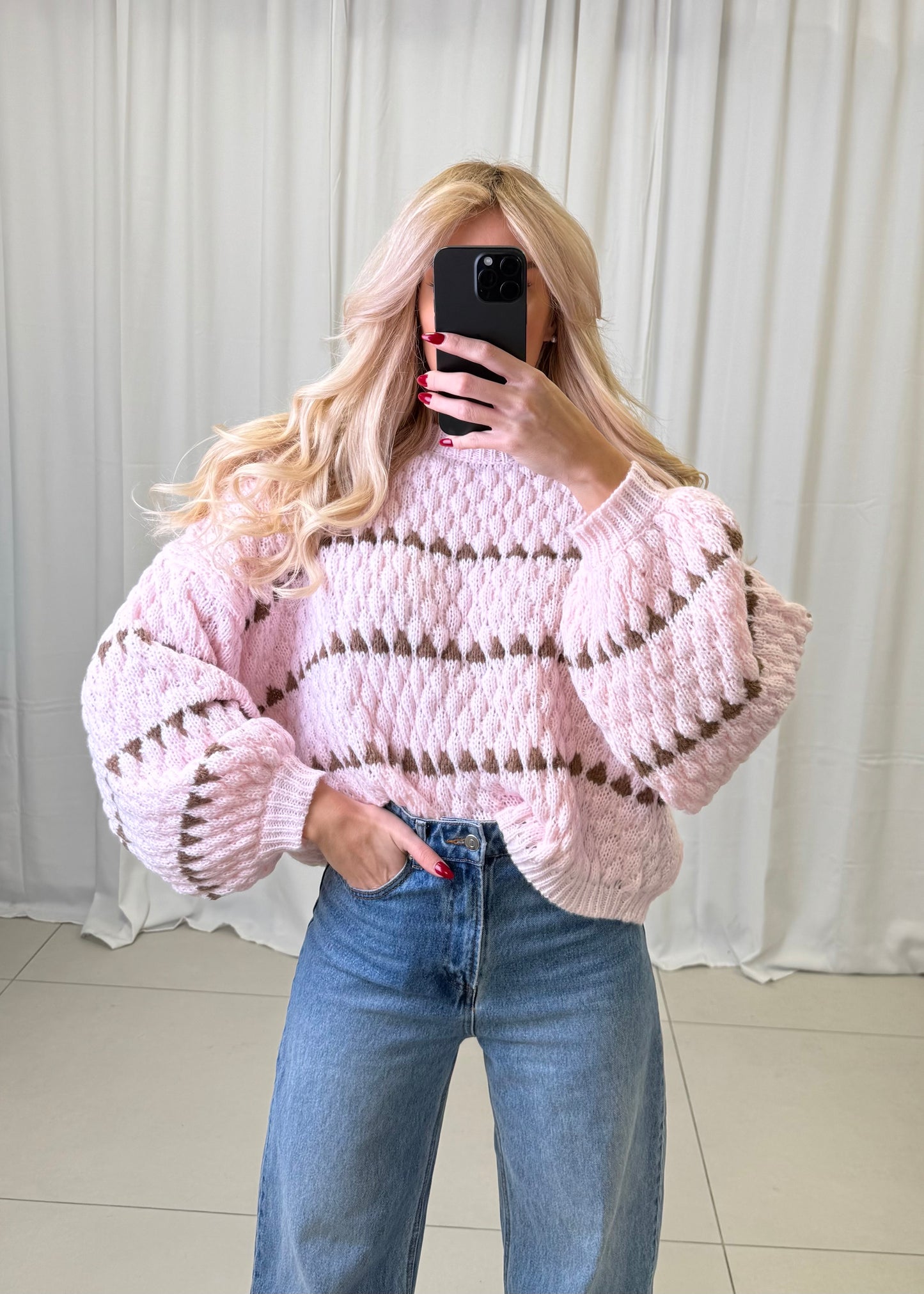 CHUNKY PULLOVER ELINA PINK/COFFEE – Damenmode bei Miss Nova