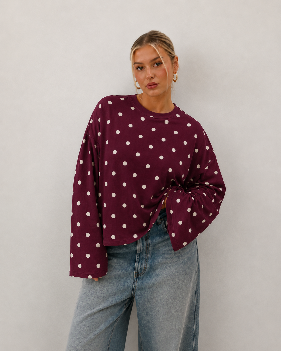 OVERSIZE COTTON LONGSLEEVE POLKA DOTS