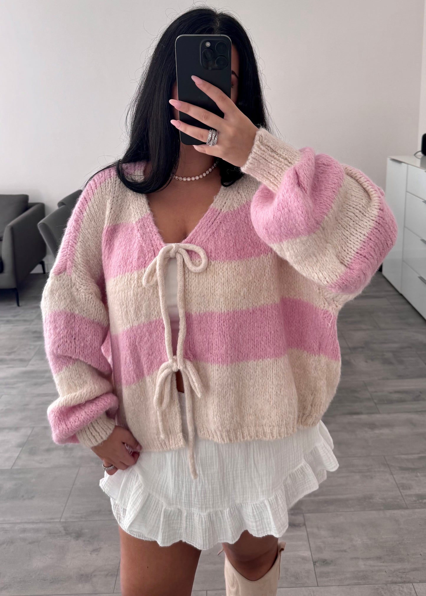 CARDIGAN MALIA ECRU/ROSE