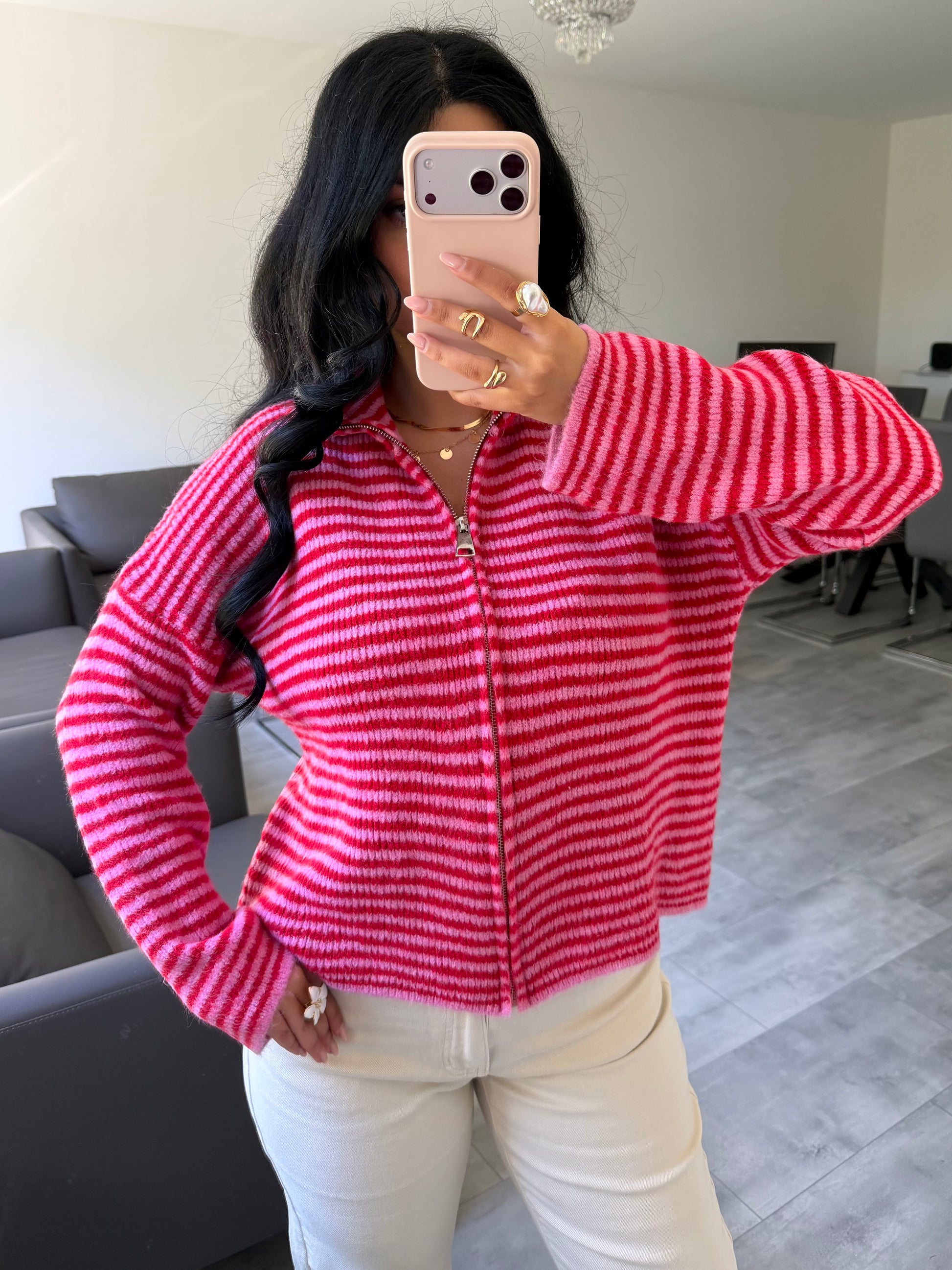 Zip Strickjacke Emilia Gestreift | missnova.de
