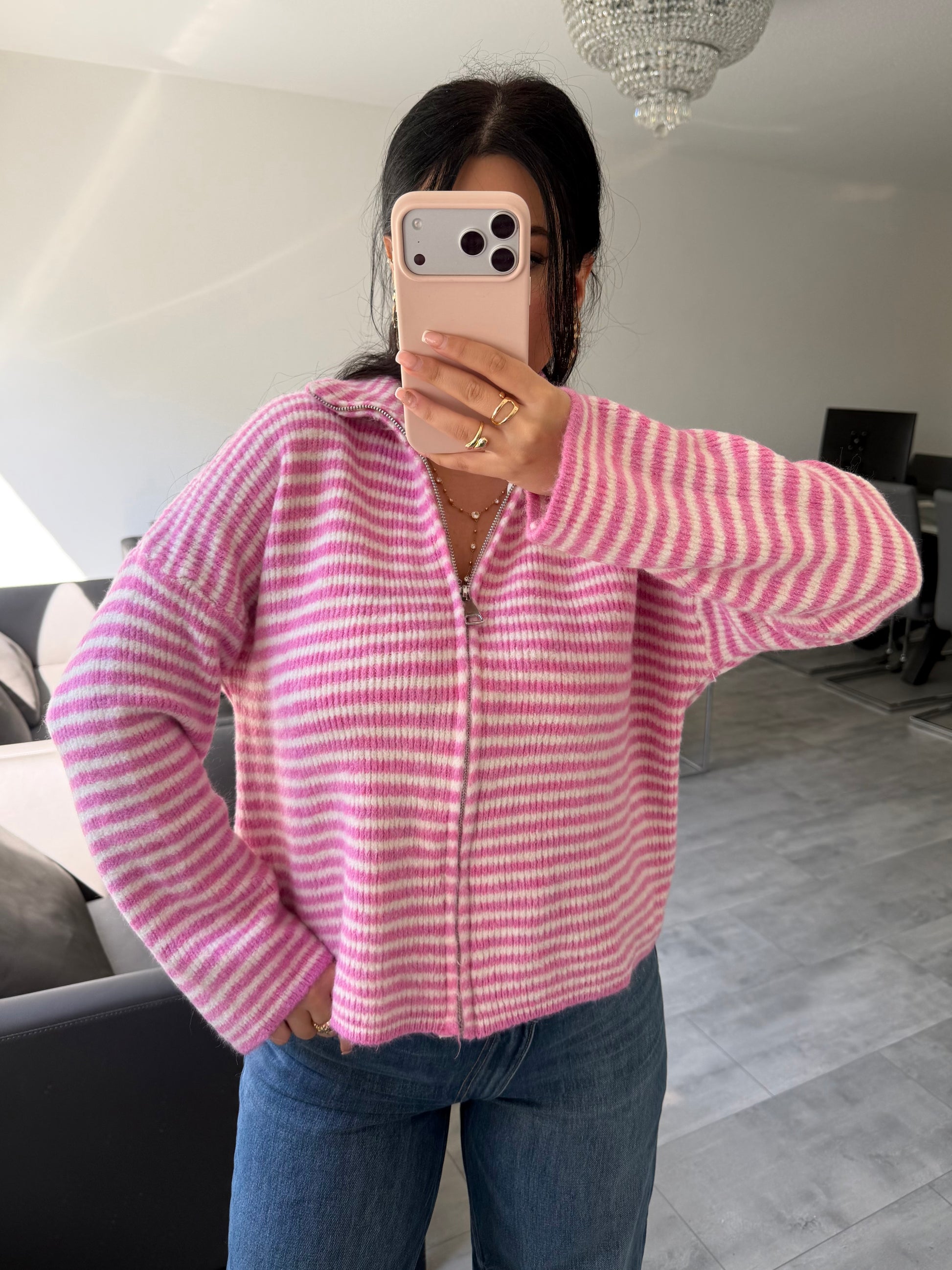 ZIP STRICKJACKE EMILIA GESTREIFT – Damenmode bei Miss Nova
