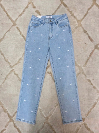 STRETCH MOM JEANS OLIVIA MIT BESTICKTEN HERZCHEN – Miss Nova Damenmode