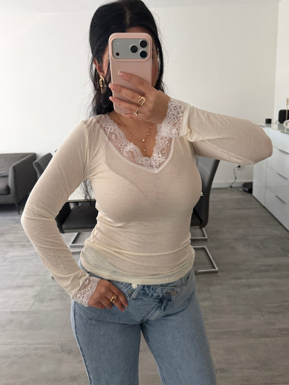 VISKOSE-KASCHMIR OBERTEIL MIT SPITZE – Miss Nova Damenmode