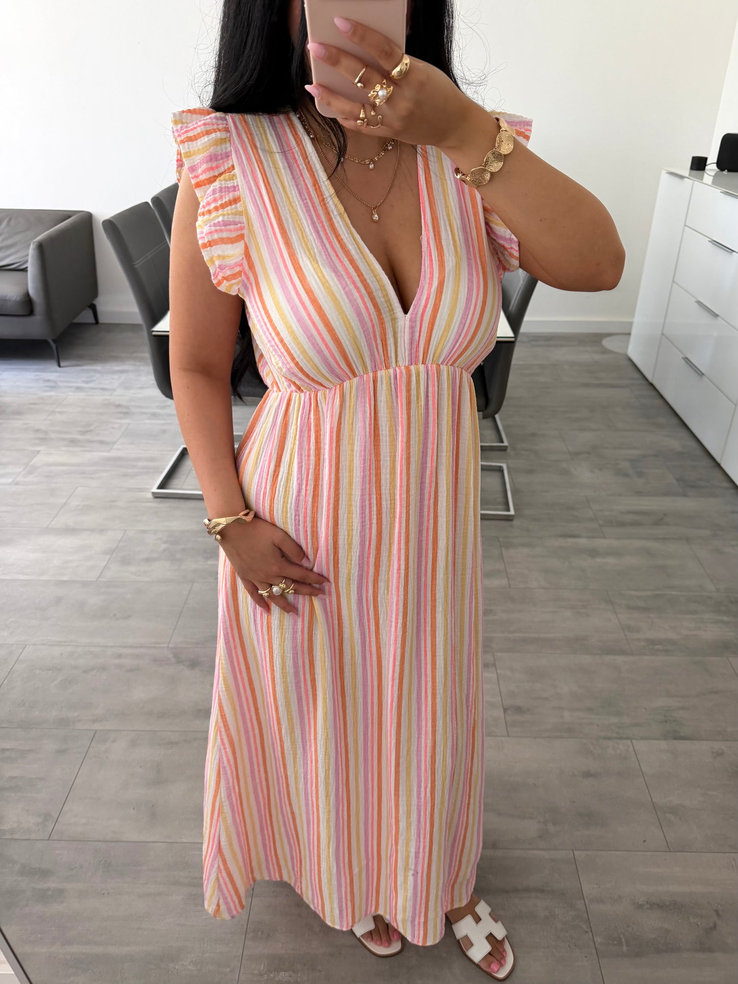 MUSSELIN KLEID MILENA STREIFEN BUNT
