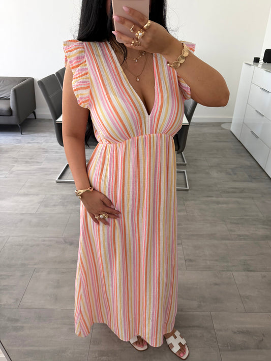 MUSSELIN KLEID MILENA STREIFEN BUNT Musselin kaufen | Miss Nova