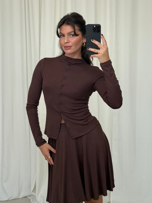 LONGSLEEVE BUTTON-UP CHOCOLATE Musselin kaufen | Miss Nova