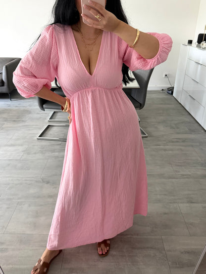 MUSSELIN MAXIKLEID MIT V-AUSSCHNITT ZARIA