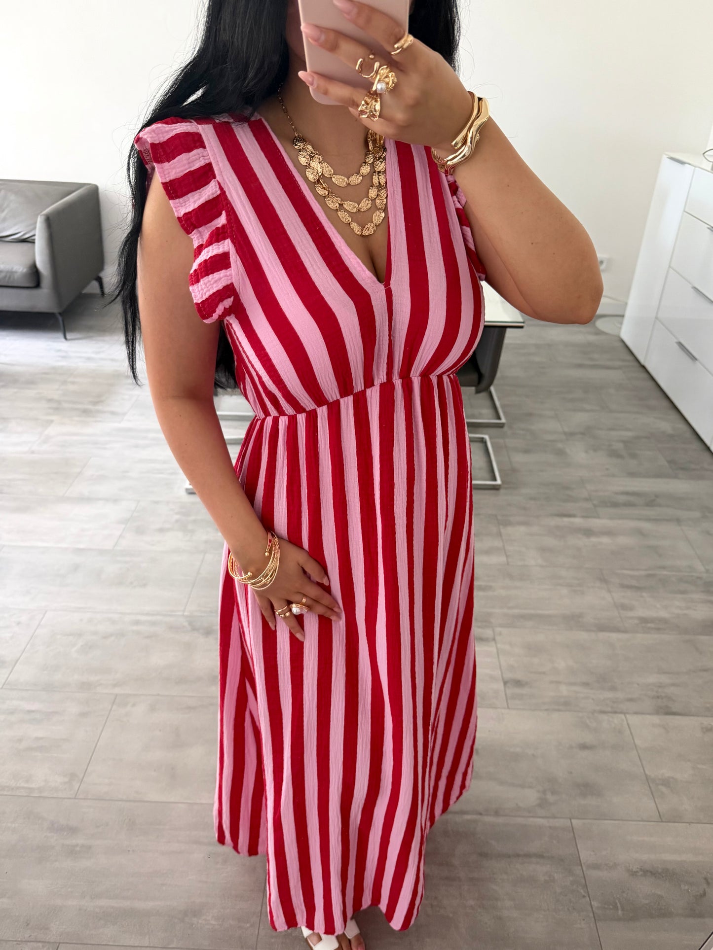 MUSSELIN KLEID MILENA GESTREIFT