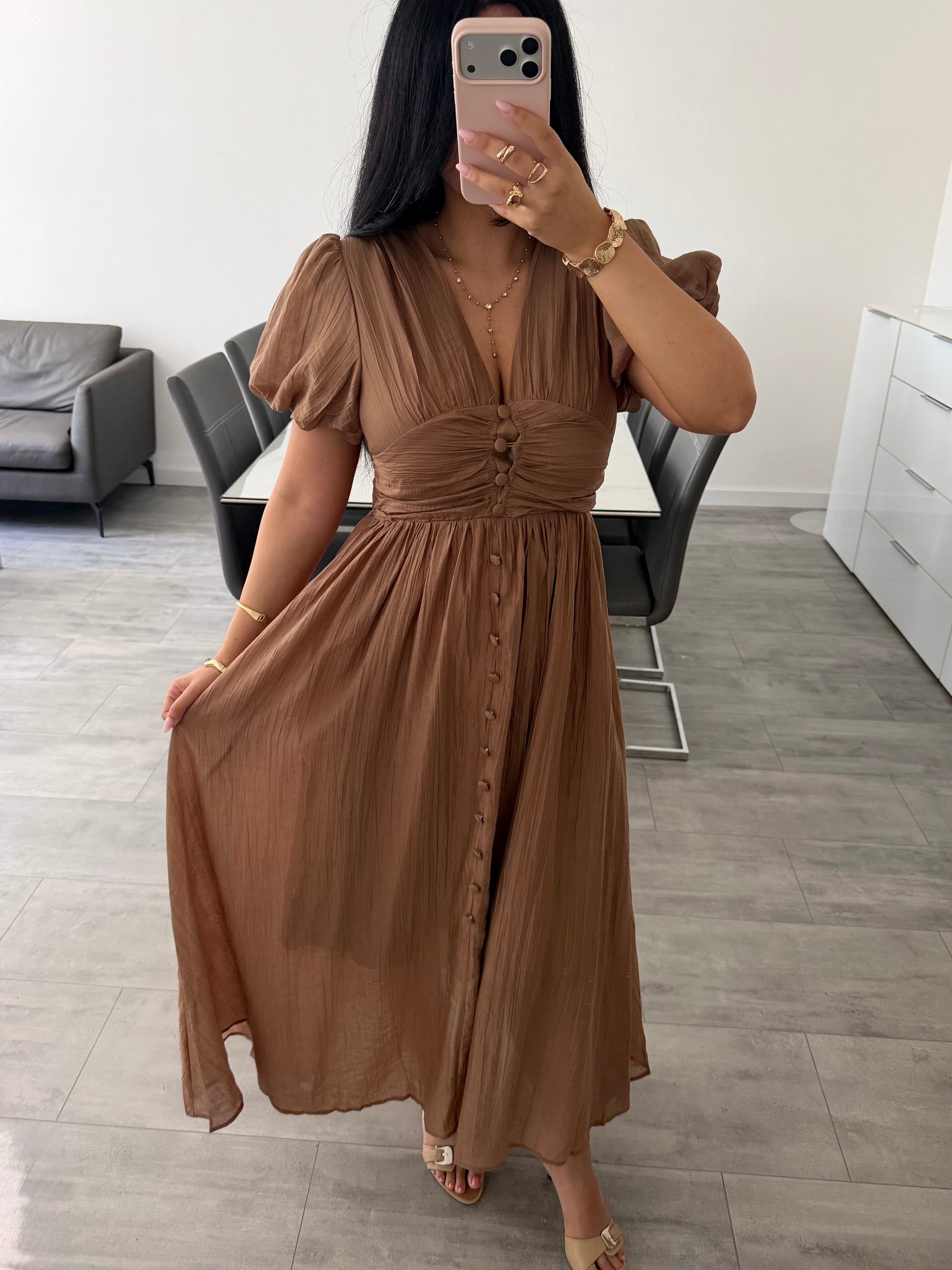 MAXIKLEID MIT KNOPFLEISTE ALVINA – Damenkleid bei Missnova