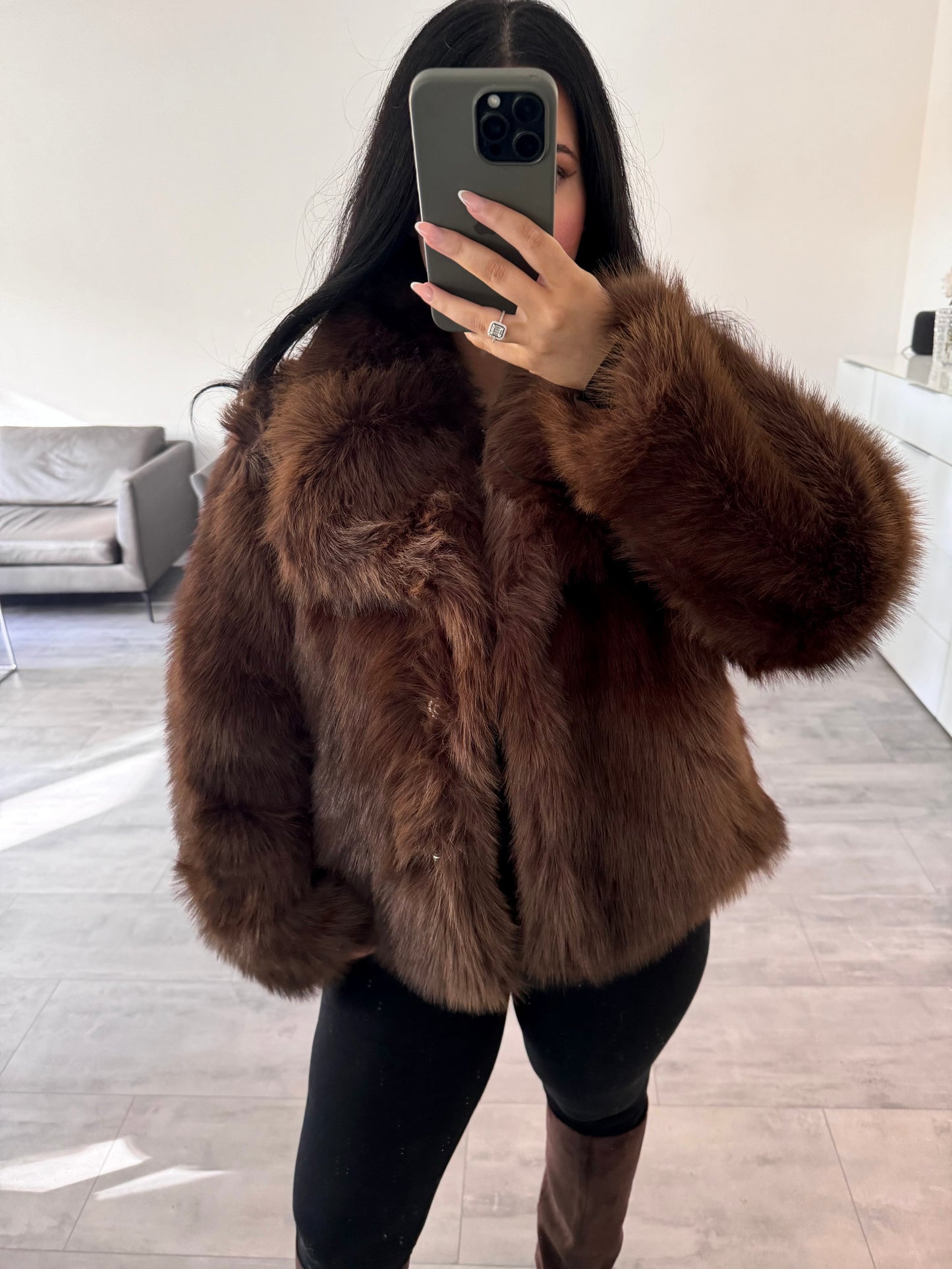 KUNSTFELLJACKE BELLA DUNKELBRAUN