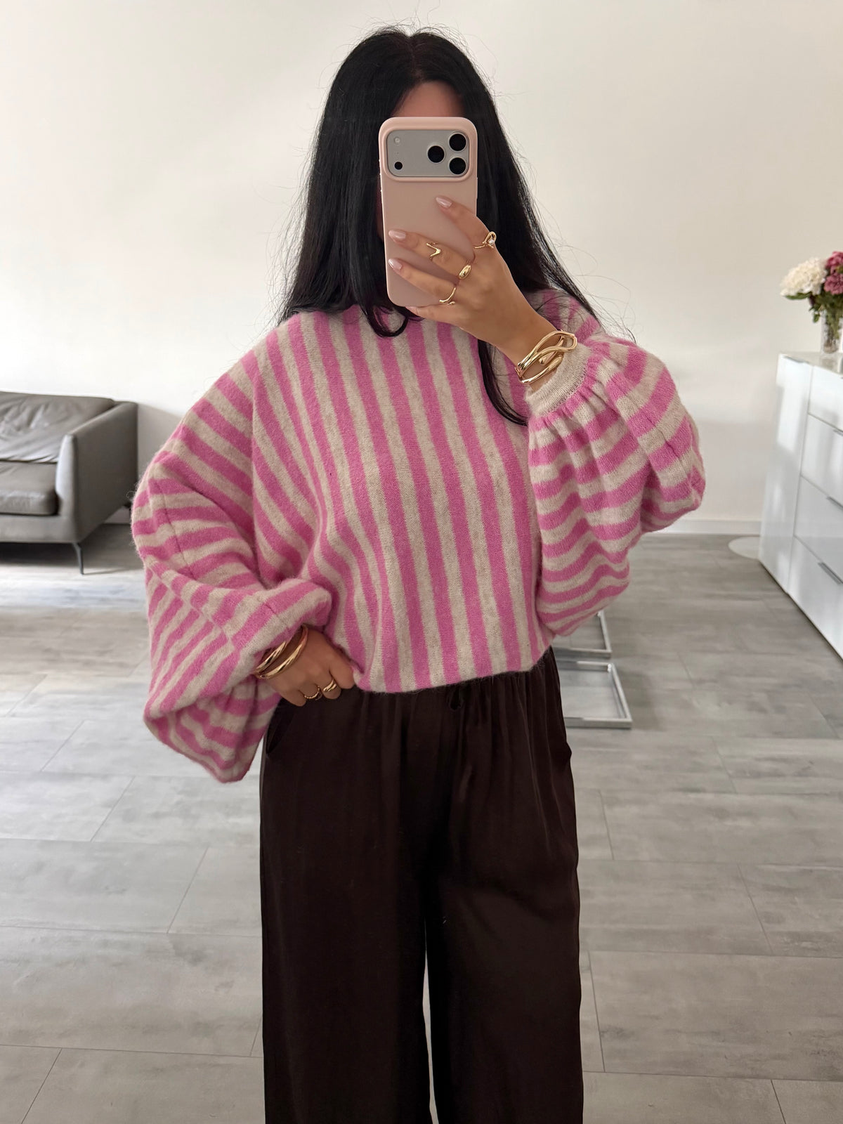 OVERSIZE PULLOVER TIANA MIT BALLONÄRMELN GESTREIFT