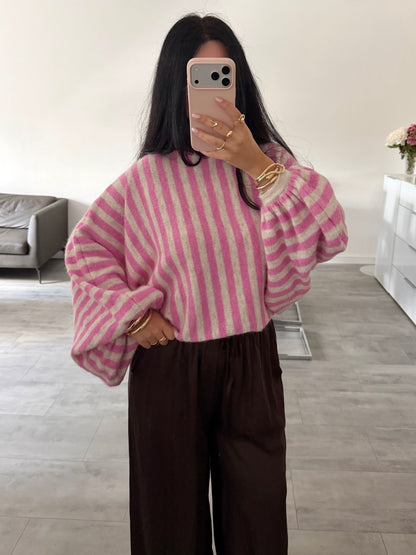 OVERSIZE PULLOVER TIANA MIT BALLONÄRMELN GESTREIFT
