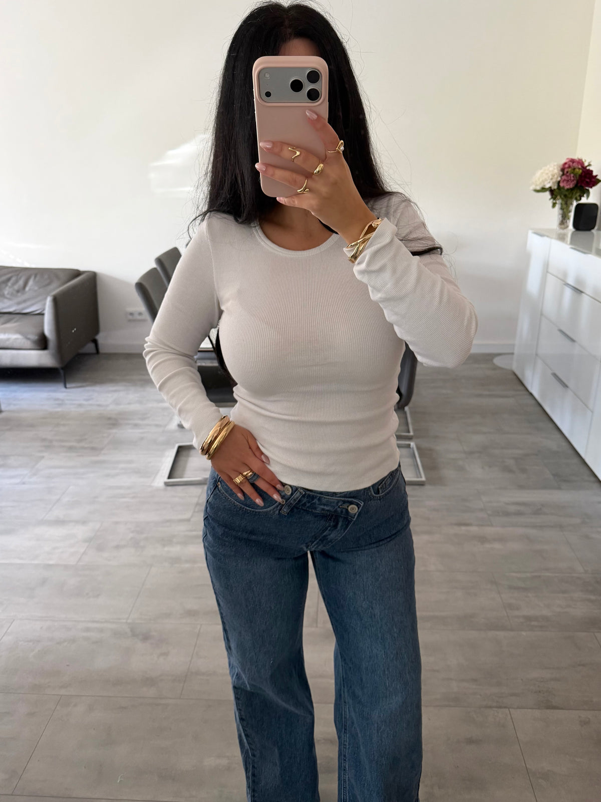 GERIPPTES BASIC BAUMWOLL-SHIRT LISA