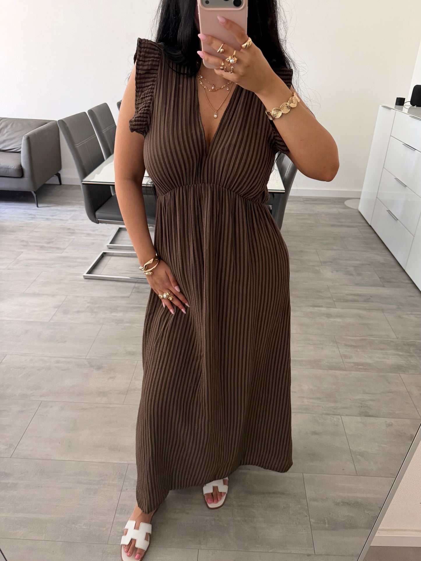 MUSSELIN KLEID ALMA STREIFEN