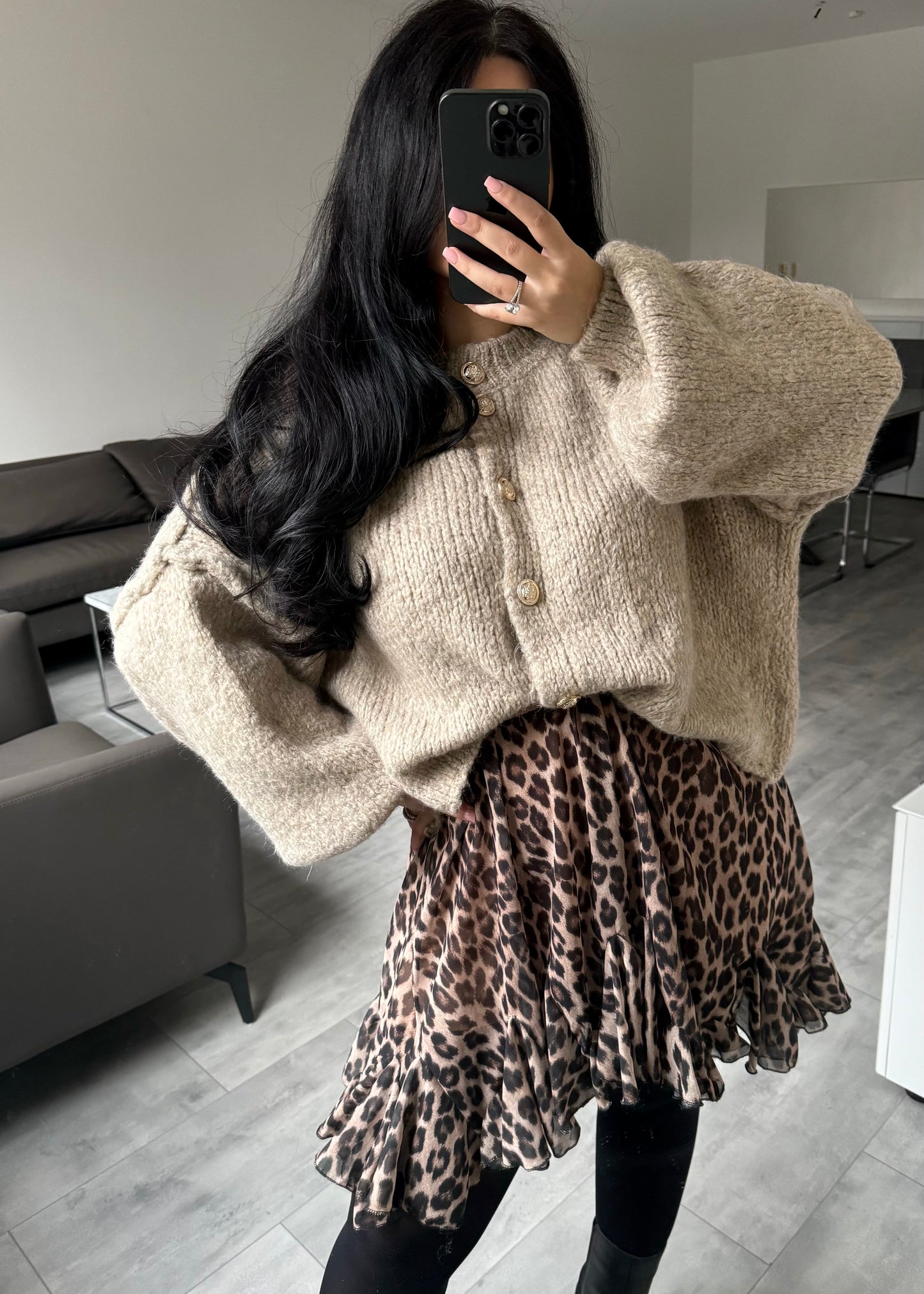 CARDIGAN FINA KURZ TAUPE