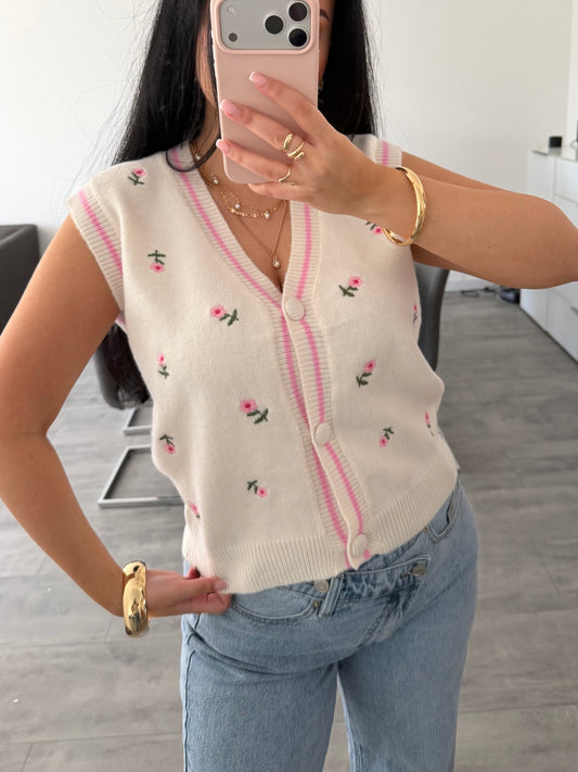 STRICKWESTE MIT BLUMENSTICKEREI LILLY Musselin kaufen | Miss Nova