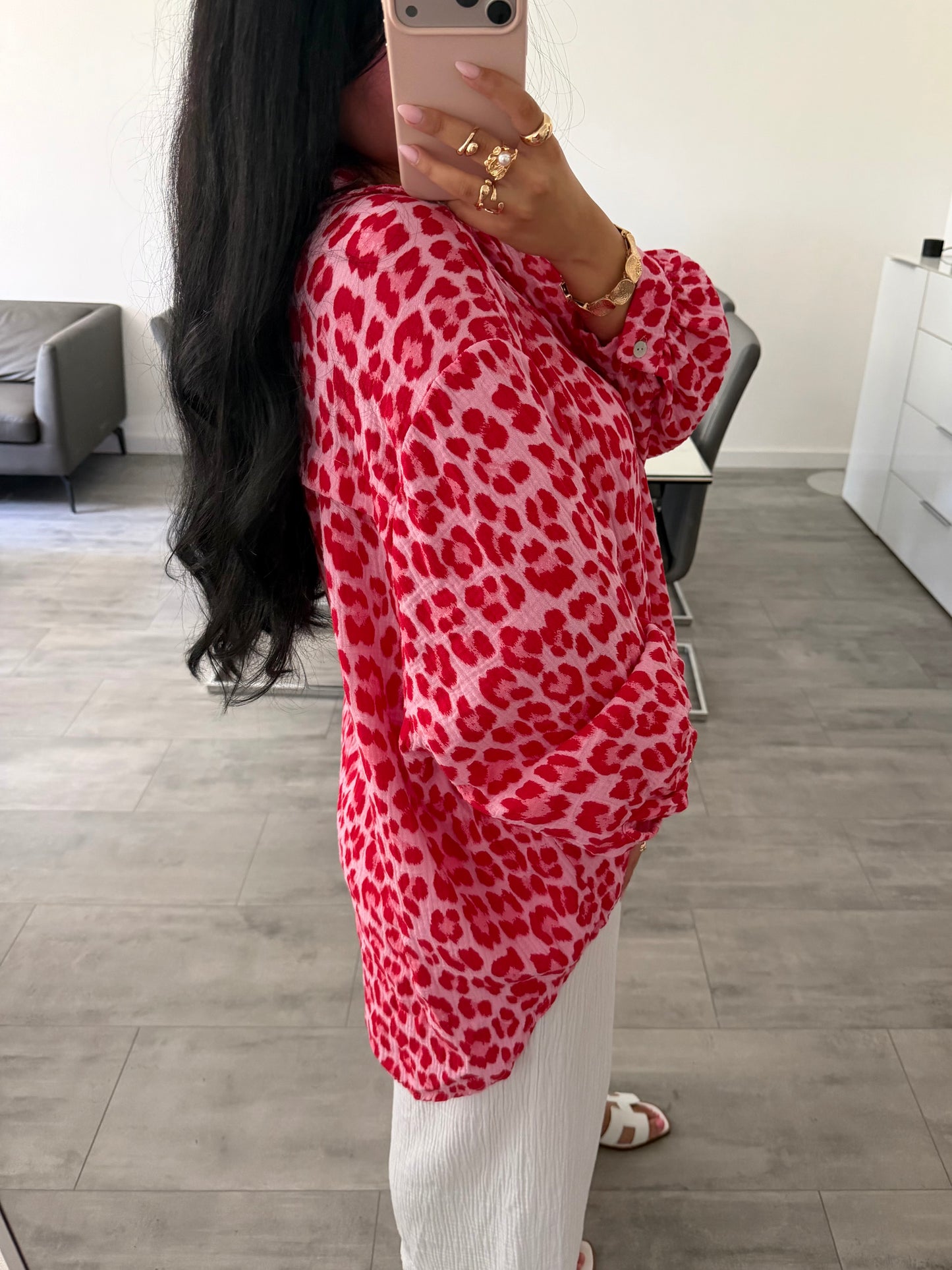 OVERSIZE MUSSELIN BLUSE LEOPRINT