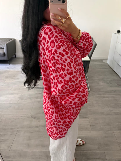 OVERSIZE MUSSELIN BLUSE LEOPRINT