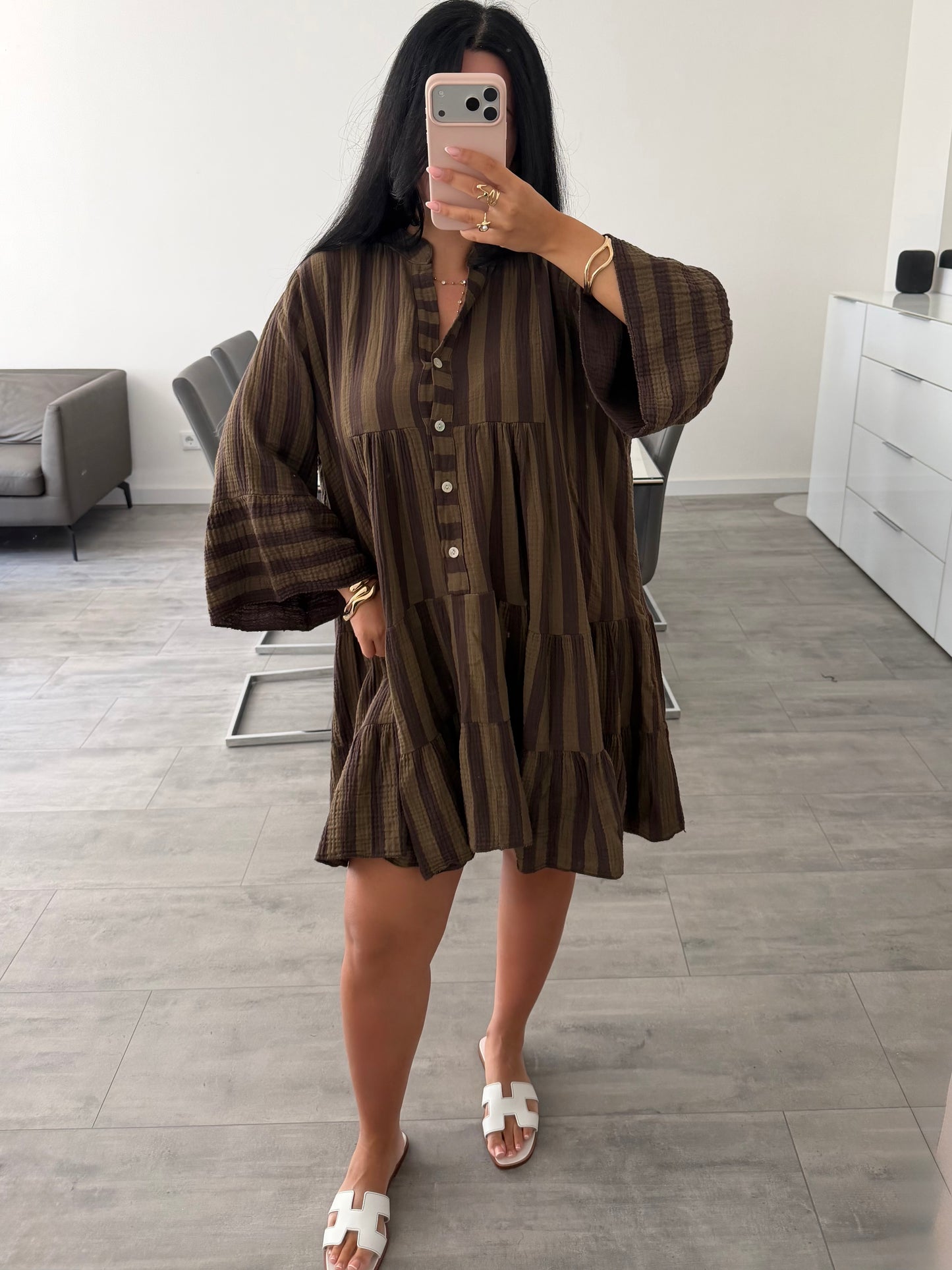 OVERSIZE MUSSELIN KLEID MIT KNOPFLEISTE MIRANDA