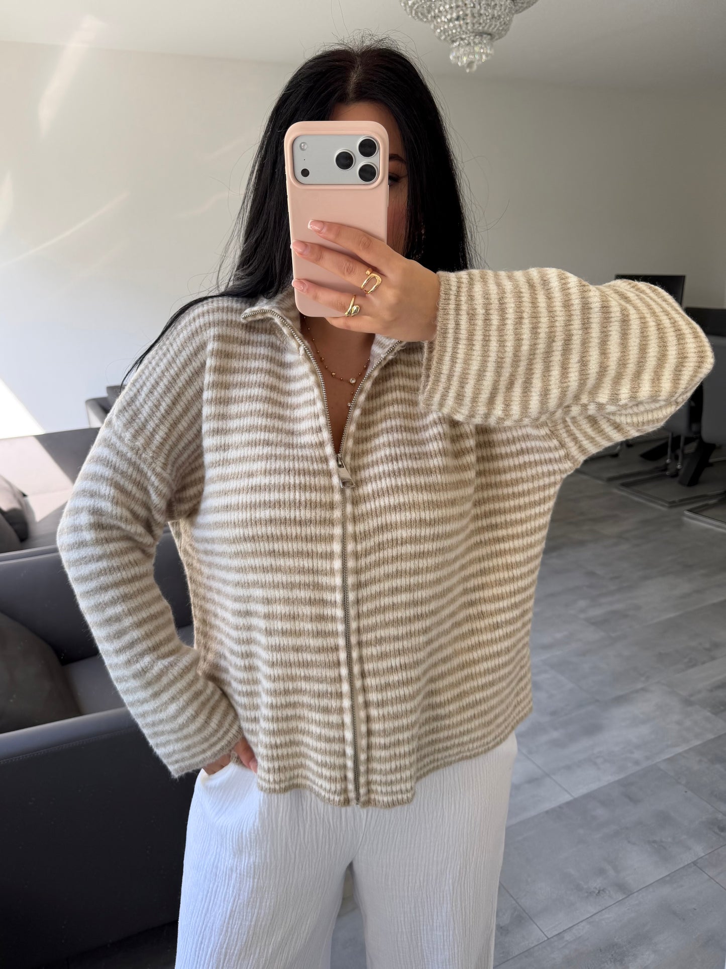 ZIP STRICKJACKE EMILIA GESTREIFT – Miss Nova Damenmode