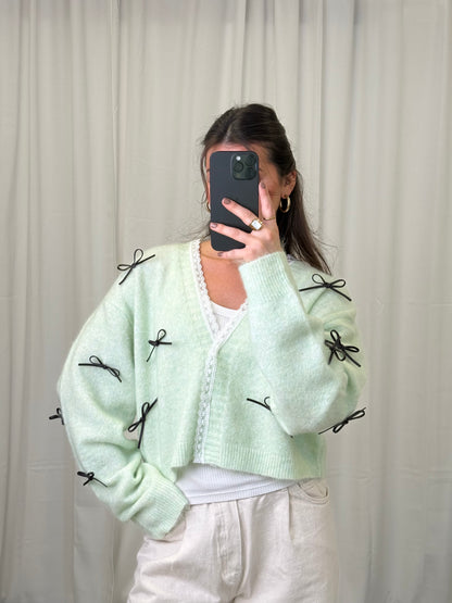 CARDIGAN LEDERSCHLEIFEN CELINE – Miss Nova Damenmode