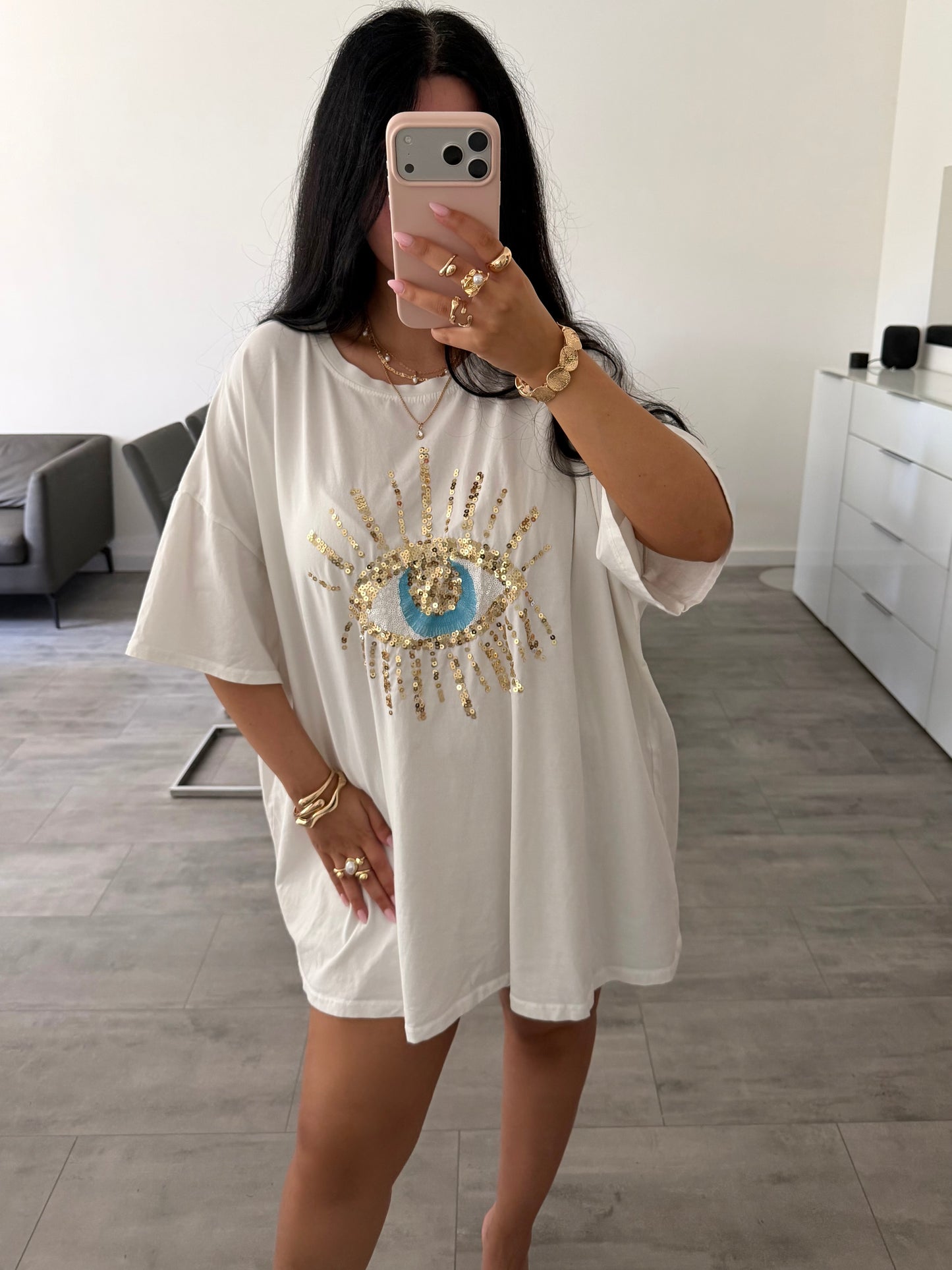 OVERSIZE BAUMWOLL-SHIRT GLITZER AUGE