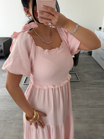 MAXI MUSSELINKLEID SOFIA MIT SCHLEIFENDETAILS – Musselin Mode Miss Nova