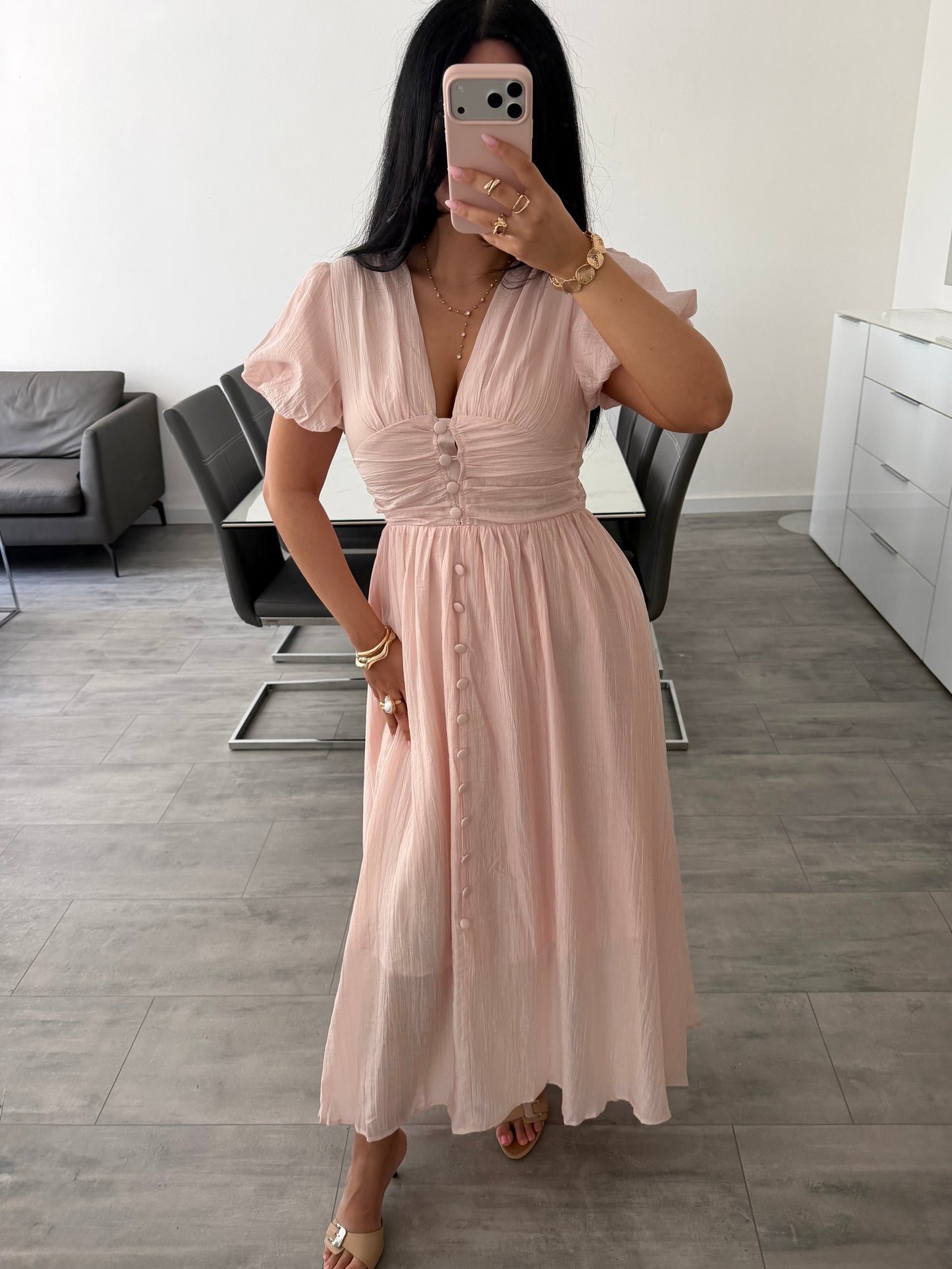 MAXIKLEID MIT KNOPFLEISTE ALVINA – Damenkleid bei Missnova