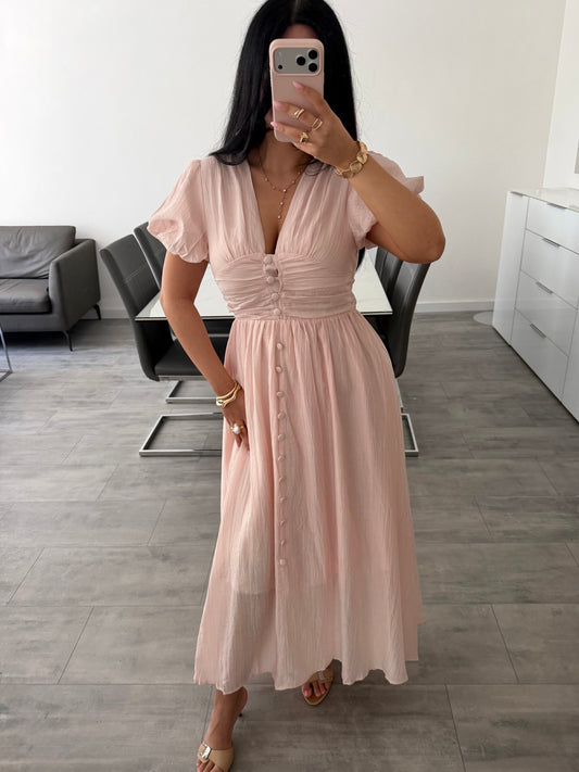 MAXIKLEID MIT KNOPFLEISTE ALVINA Musselin kaufen | Miss Nova