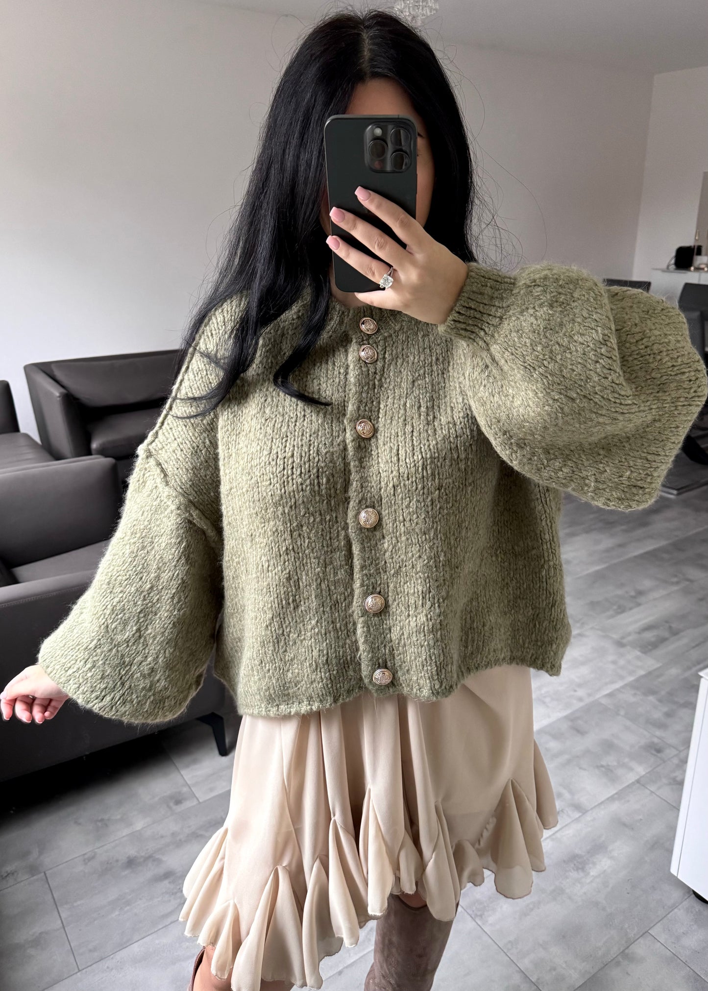 CARDIGAN FINA KURZ KHAKI