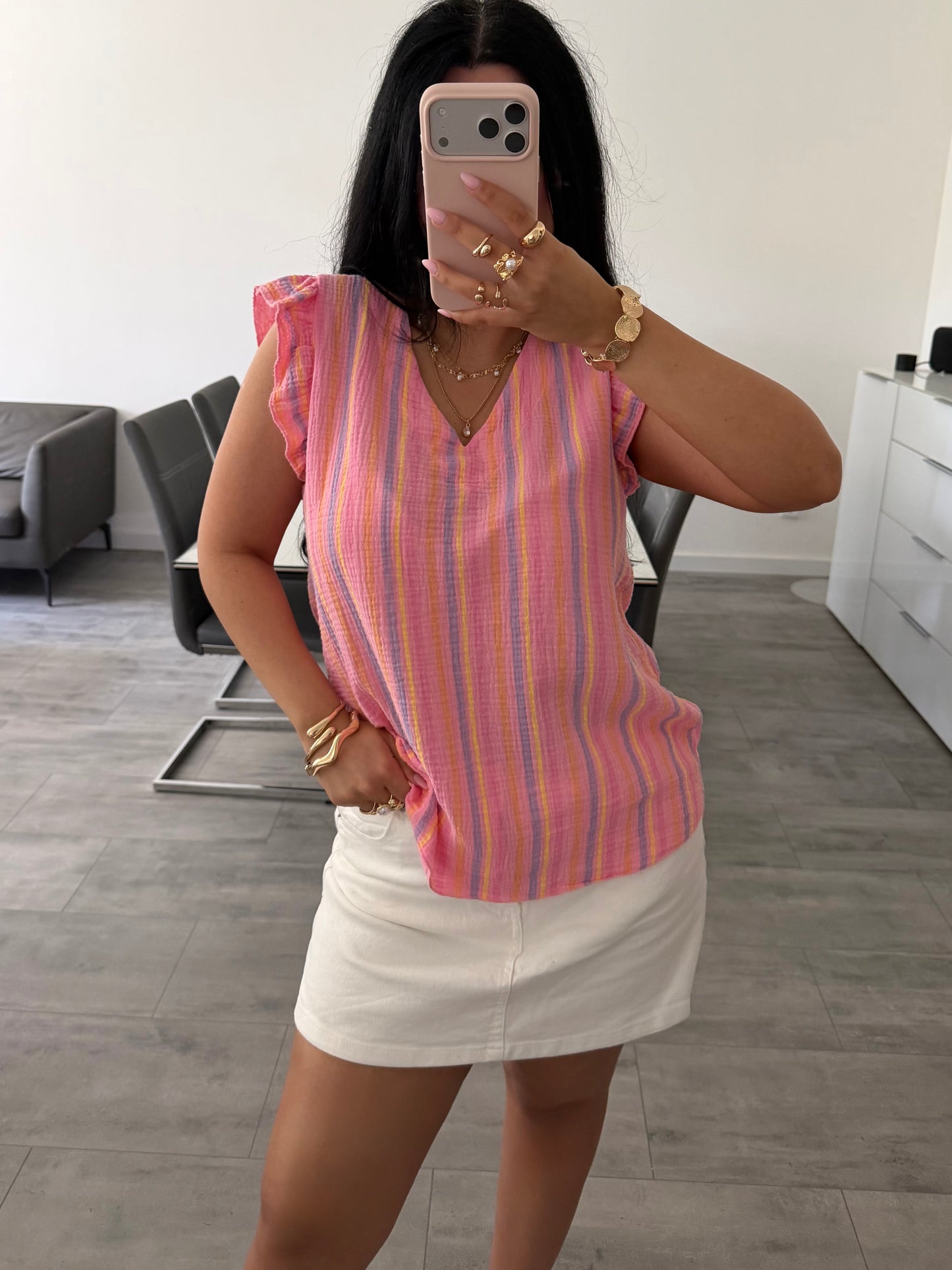 MUSSELIN TOP ESTHER STREIFEN