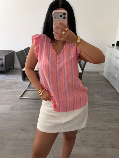 MUSSELIN TOP ESTHER STREIFEN