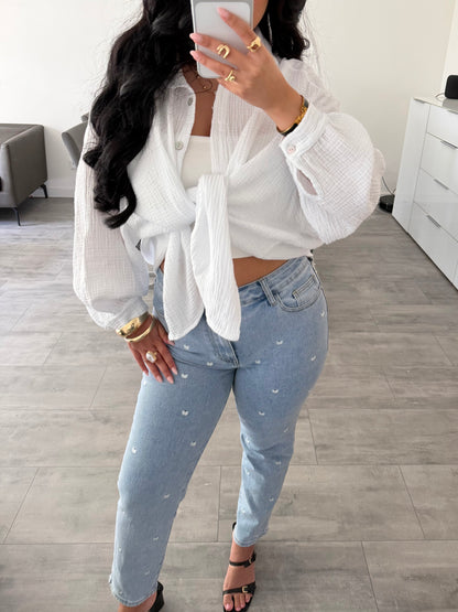 STRETCH MOM JEANS OLIVIA MIT BESTICKTEN HERZCHEN – Miss Nova Damenmode