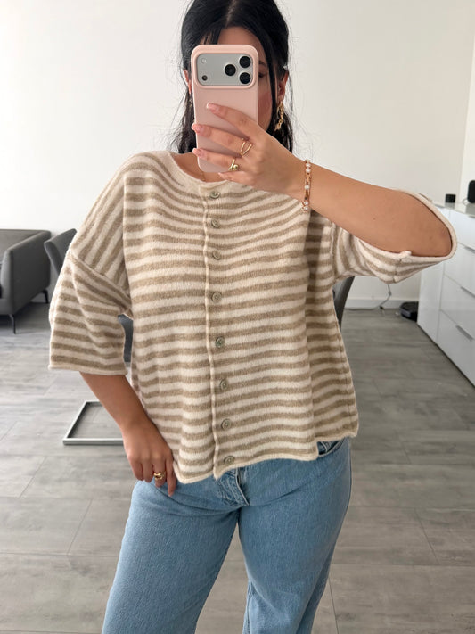 KURZARM CARDIGAN JUNA GESTREIFT Musselin kaufen | Miss Nova