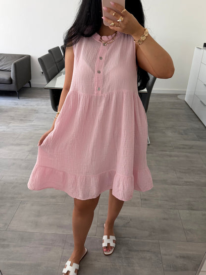 MUSSELIN KLEID MIT KNOPFLEISTE ERNA