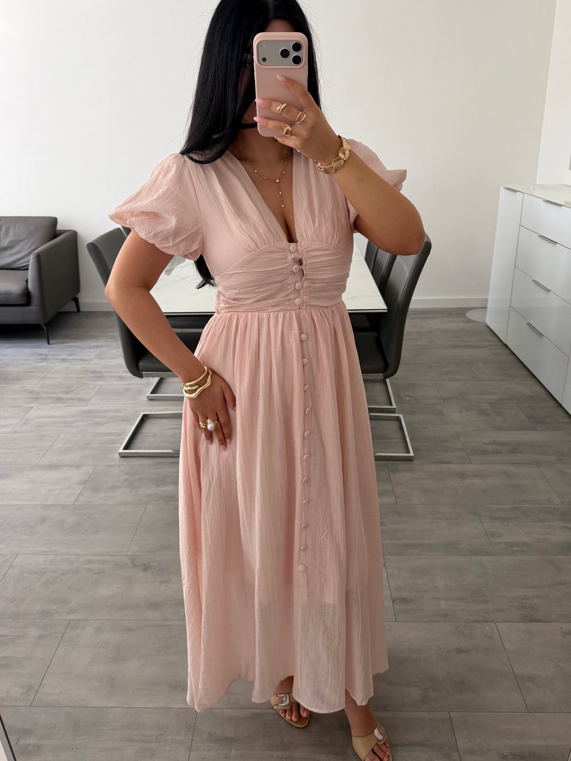 MAXIKLEID MIT KNOPFLEISTE ALVINA – Damenkleid bei Missnova