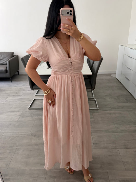 MAXIKLEID MIT KNOPFLEISTE ALVINA Musselin kaufen | Miss Nova